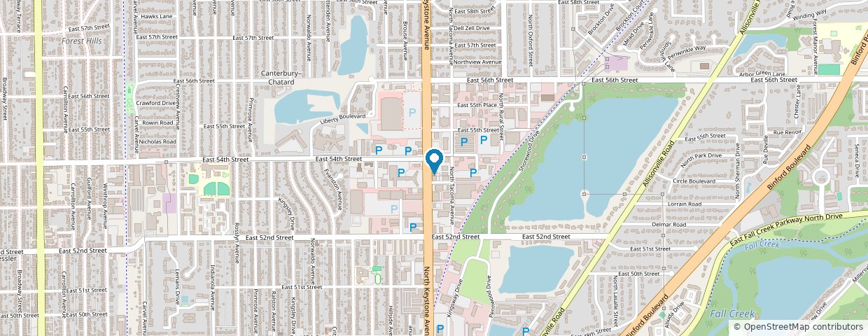 Map showing Audio Electronics at 5353 N Keystone Ave, Indianapolis, IN 46220 on North Keystone Avenue