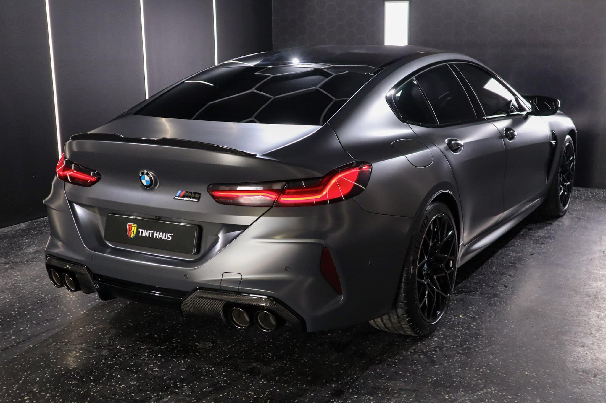 Tinted BMW M8 rear glass